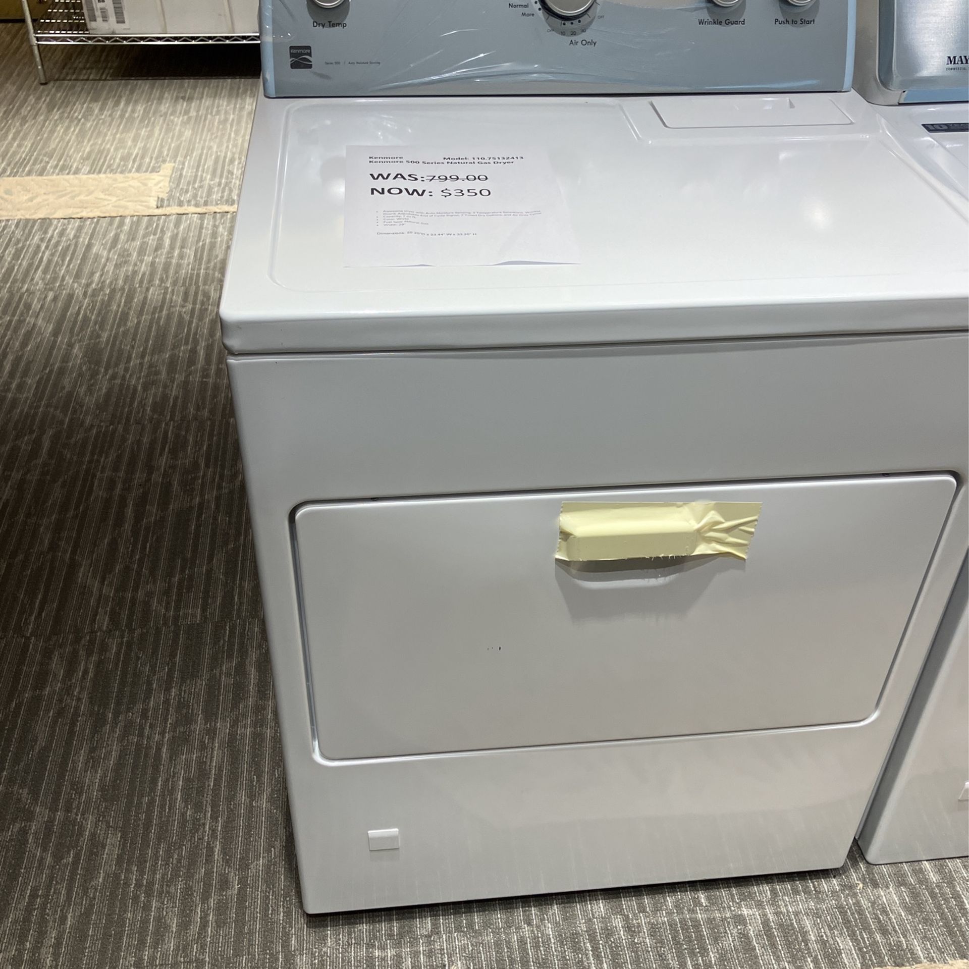 Kenmore 500 Series Natural Gas Dryer 110.75132413, White, Retail $799
