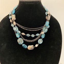 Beautiful Blue And Silver Multi-layered Necklace 