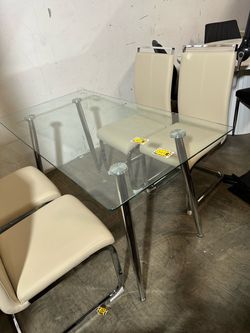 New 51”x27” Glass Table Dining Set with 4 Chairs
