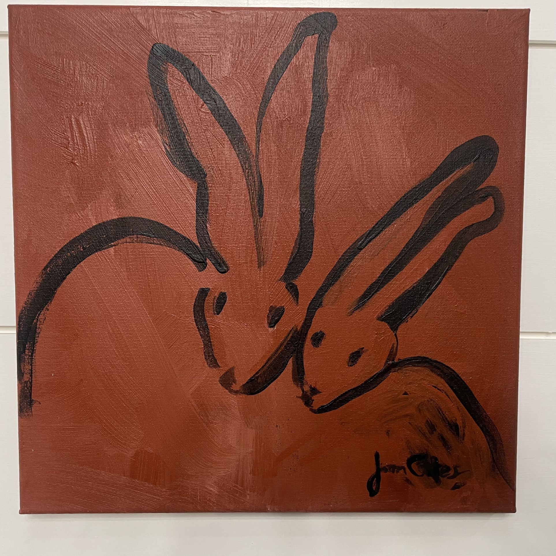 Deep Red “Rust Bunnies” Painting ~ Created & Signed by Local Artist