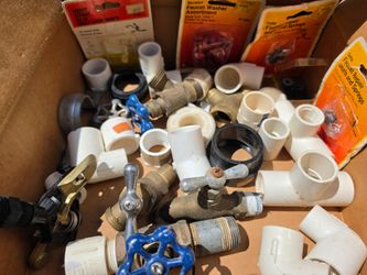 Mixed Lot of PVC Plumbing Fittings, Brass Valves & Faucet Repair Parts