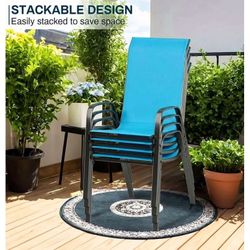 CLEARANCE Stackable Patio Chairs Set of 4, Outdoor Dining Chairs with Breathable Textilene Fabric, Metal Frame, for Garden Backyard Deck
