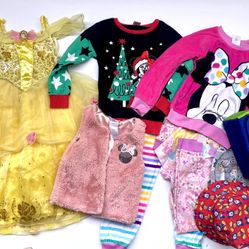 Disney Kids Bundle Lot Belle Dress, Minnie, Mickey Sweater, PJs etc. Girls 5-6