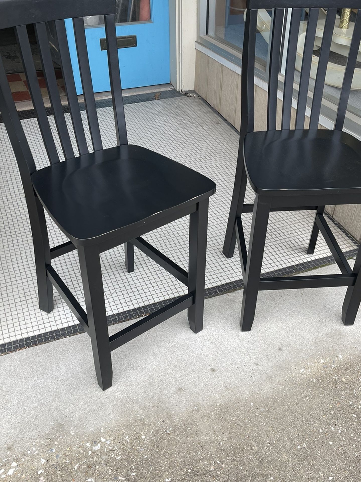 PAIR OF BLACK WOODEN 24” SEAT HEIGHT BAR STOOLS