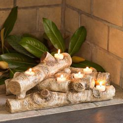 Faux Wood Resin Logs Tea Lights Candle Holder