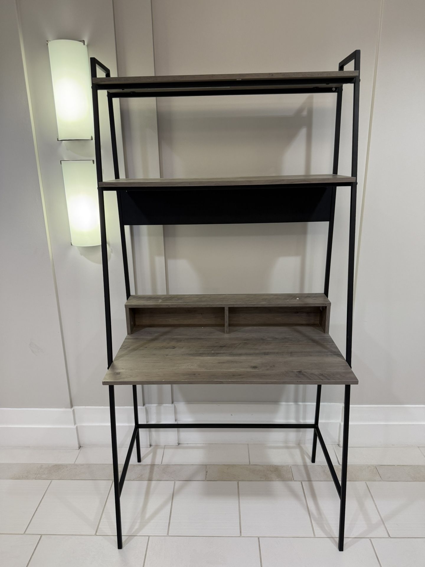 Walker Edison Modern Metal and Wood Ladder Computer Desk, Grey Wash