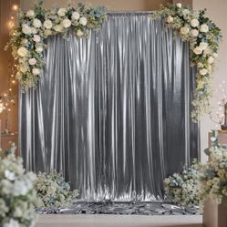 Leegleri 10x10 Ft Black Silver Sequin Glitter Backdrop Curtain For Parties, Wrinkle Free Sparking Photo Backdrop Drapes, 2 Panels 5x10ft Shimmer Back 