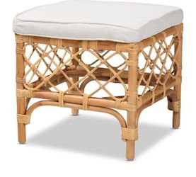 Rattan Rattan Ottoman Stool with Cushion