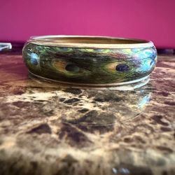 Vintage Peacock Feather Bangle Bracelet
