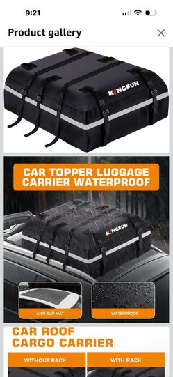 Kingfun Car Rooftop Cargo Carrier – Waterproof 20 Cubic Feet Car Roof Bag Fit All Vehicles with/Without Roof Racks, Includes Anti-Slip Mat, 8 Reinforc