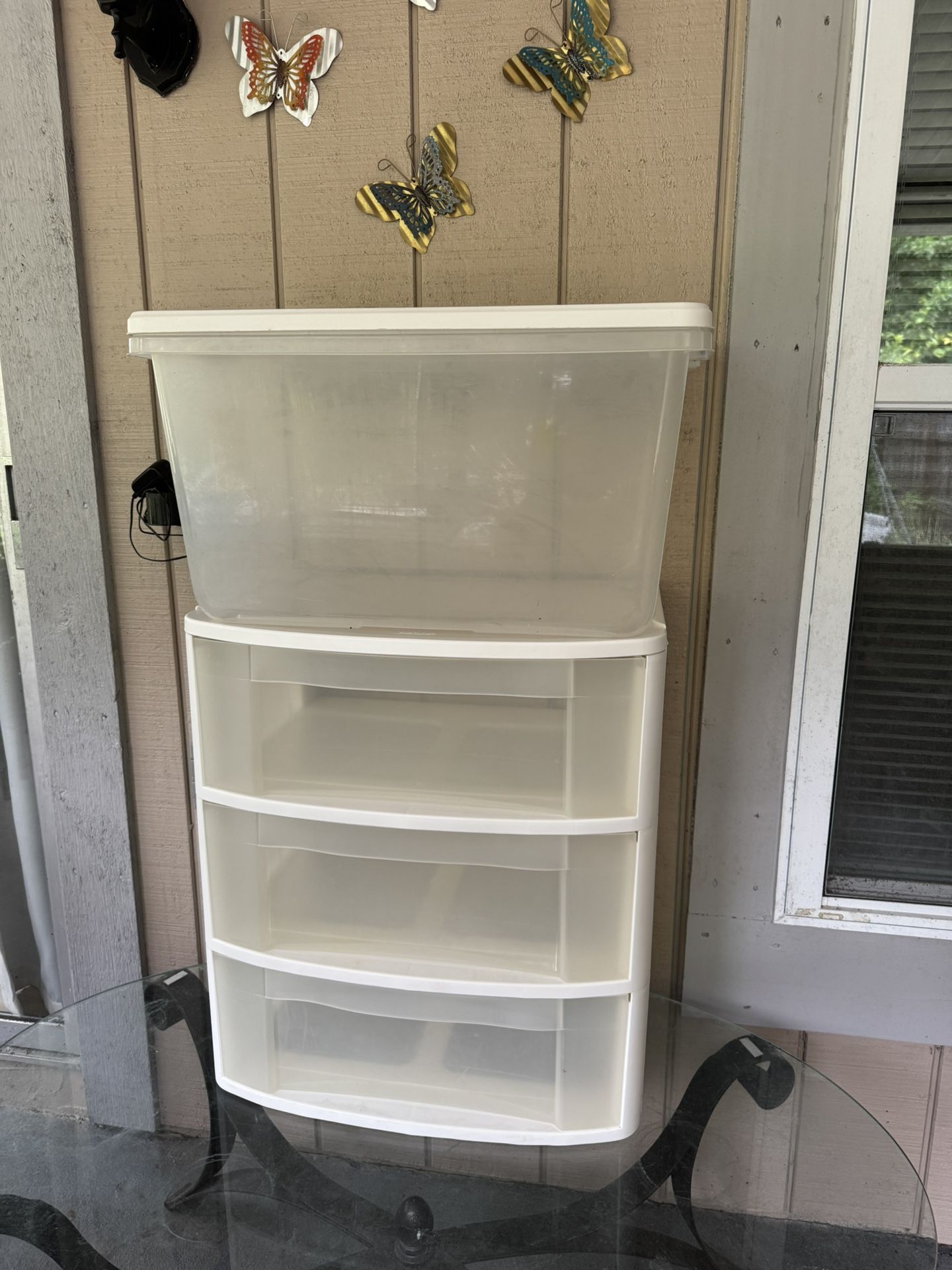 Plastic storage box and plastic dresser, both for $20.00