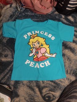 Girls Super Mario Princess Peach Blue Short Sleeve Shirt