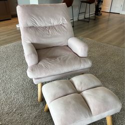 Blush Pink Accent Chair with Ottoman – Adjustable Recliner, Cozy Reading Chill Chair