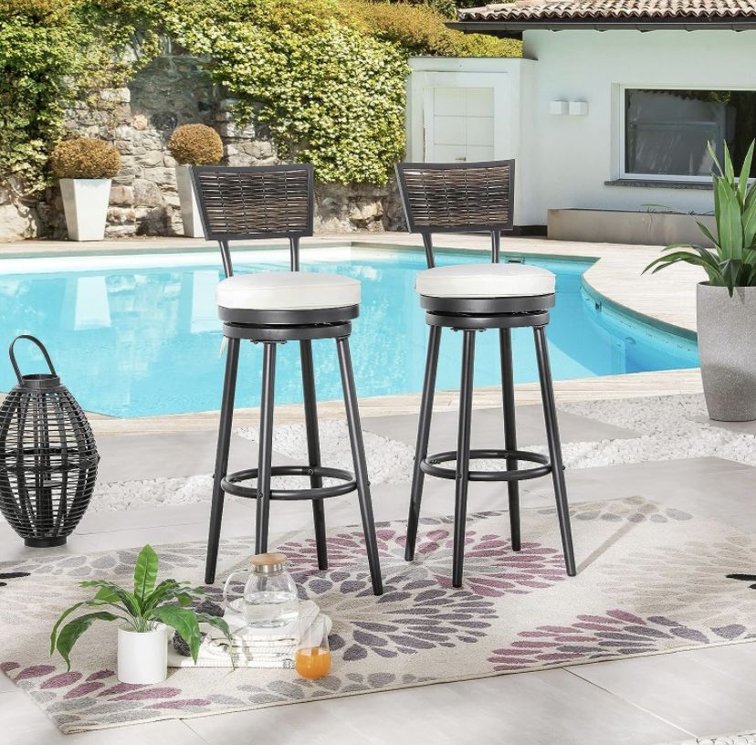 LOKATSE HOME Outdoor Swivel Bar Stools Set of Chairs Armless for