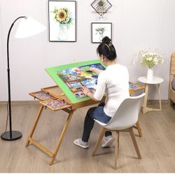 BittPicc Jigsaw Puzzle Table with Legs and 4 Drawers for 1500 Pcs, Adjustable Tilting Puzzle Board with Cover, Portable Puzzle Tables for Adults Elder