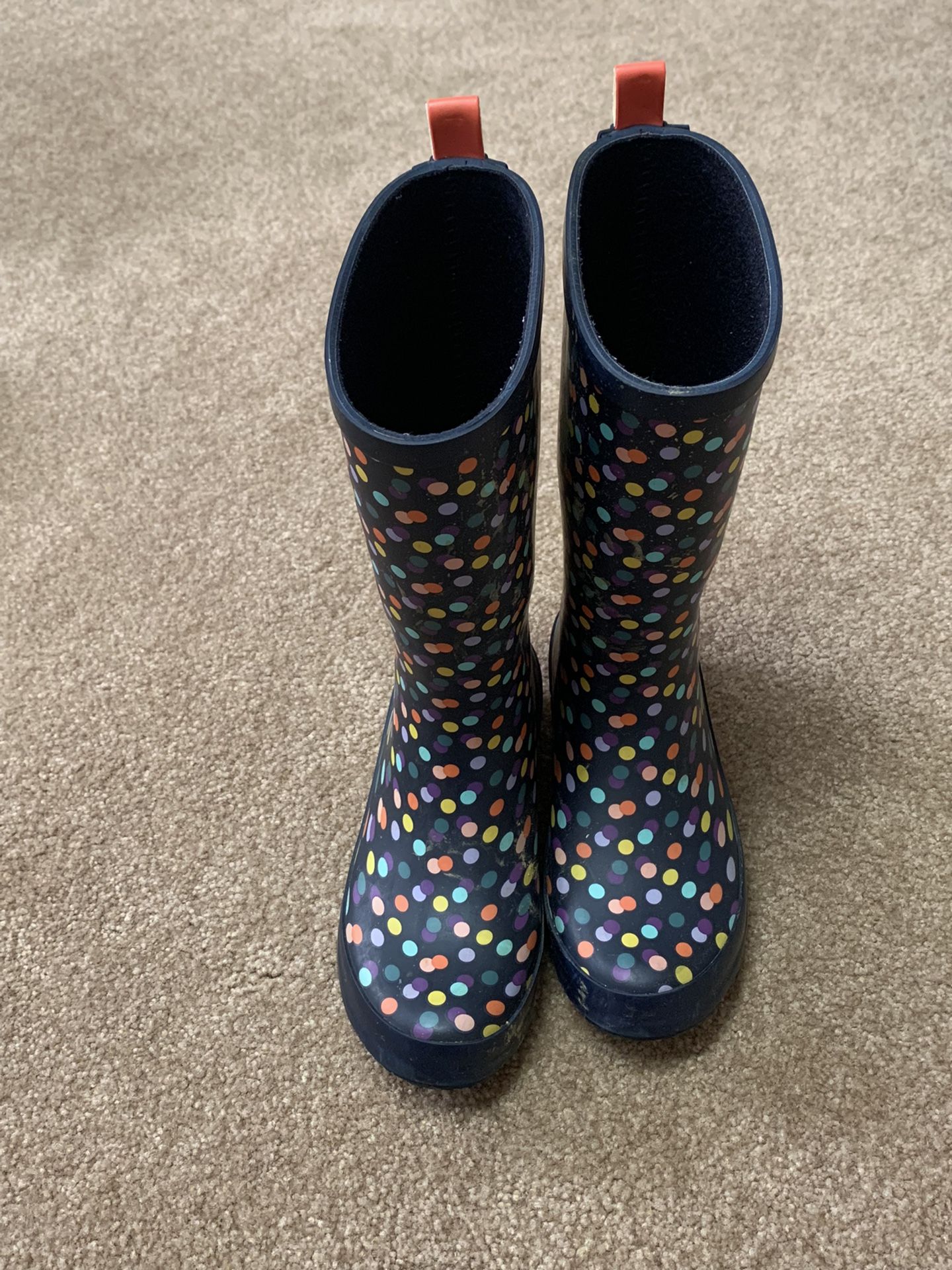 Girl Rain boots , Youth Size 2, Blue Color With Dots 