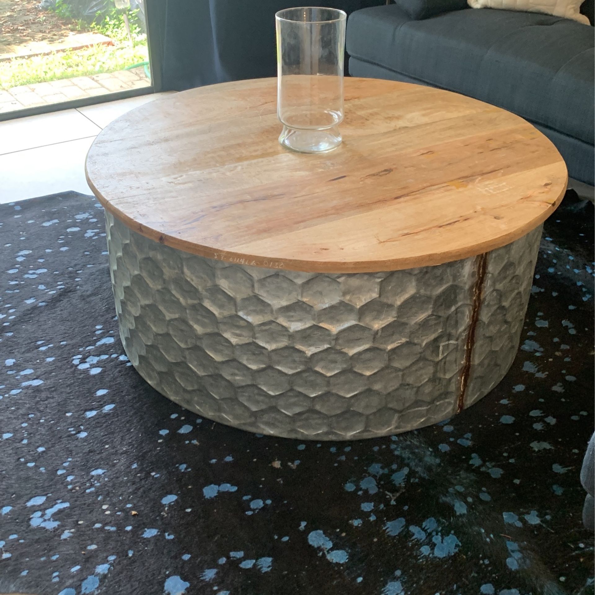 Round Wood And Aluminum Coffee Table