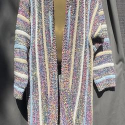 NWT BloomChic Heather Striped Fringes Open-Front Knit Duster Cardigan sweater 
