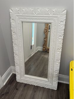World Market Ornate Carved Wood Wall Mirror White 24x40 Decorative Framed Large