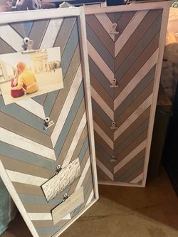 Chevron Wood Memo Board with Clips – Set of 2