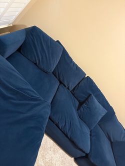 Navy Blue Sectional Couch + Queen Upholstered Bed Frame for Sale