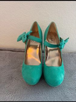 Teal Suede Platform Mary Jane Heels