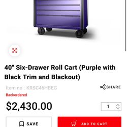 40" Six-Drawer Roll Cart (Purple with Black Trim and Blackout)