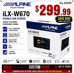 Alpine Double Din Touchscreen USB Apple Carplay Android Auto Bluetooth Am Fm Radio Stereo ILX-W670 🚨 Payment Options Available 🚨