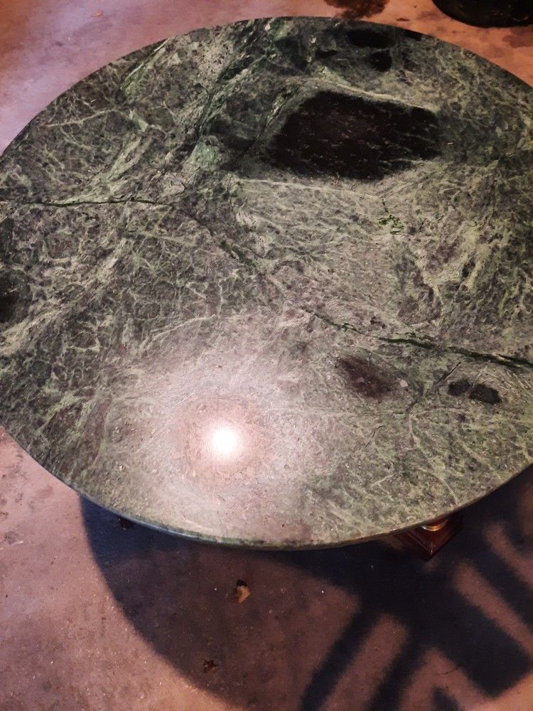 Antique round green marble top side table - $275