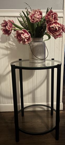 Black frame 2 tier glass side table