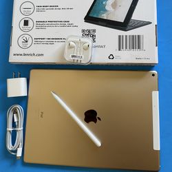  128GB Apple IPad Pro 12.9” (Retina /Touch ID / IOS 16) WiFi + cellular (Unlocked) with keyboard, case,  pen & Accesories (Apple Largest Tablet) 