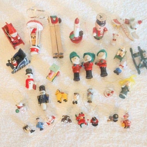 Lot of 32 Vintage Wood Christmas Ornaments