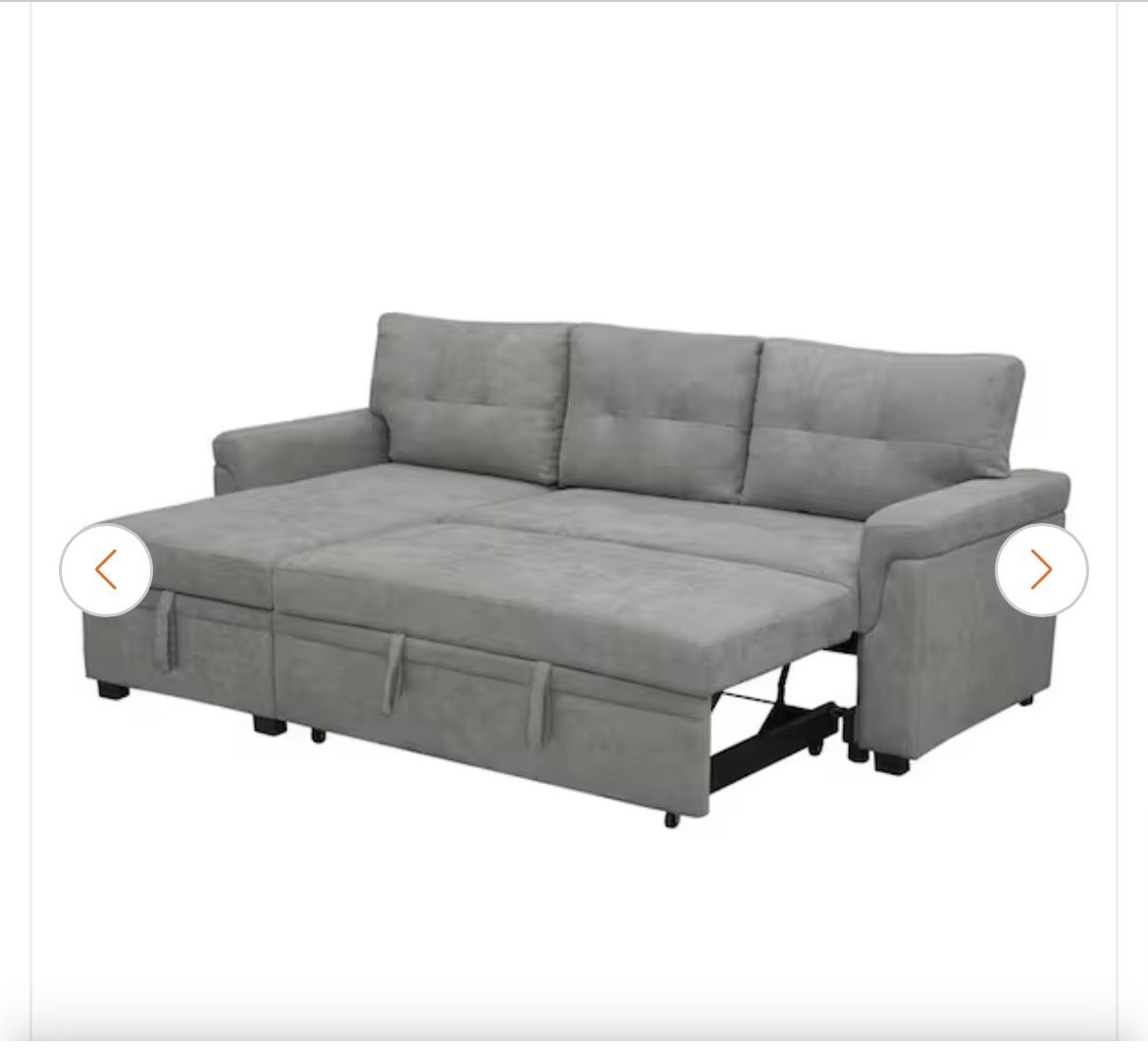 78 in W Gray, Reversible Velvet Sleeper Sectional Sofa Storage Chaise Pull Out Convertible Sofa