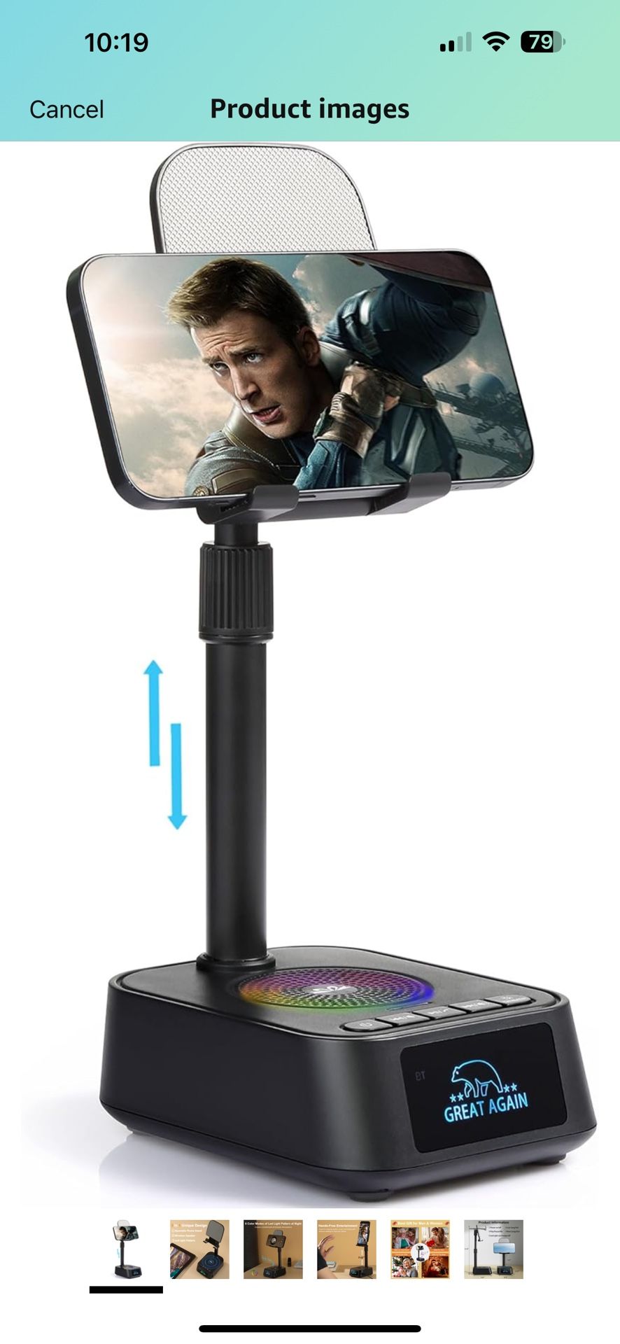 Gifts for Men Women, Phone Stand with Bluetooth Speaker, Birthday Gifts Him Her, Adjustable Height Phone Holder with HD Stereo Sound Fits All Phones &