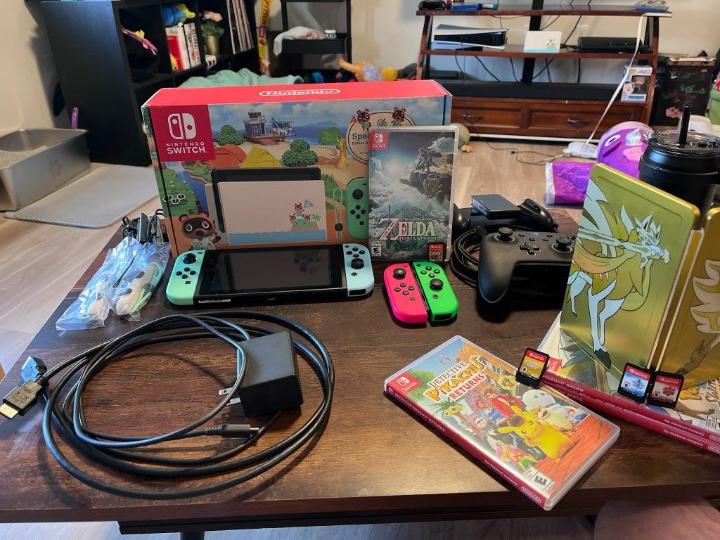 Animal Crossing Nintendo Switch Bundle - Zelda + Pokémon Games, Joy-Cons, Controller, Box & More!