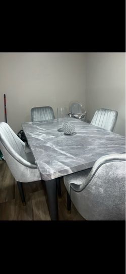 Marble-Top Dining Table with 4 Chairs