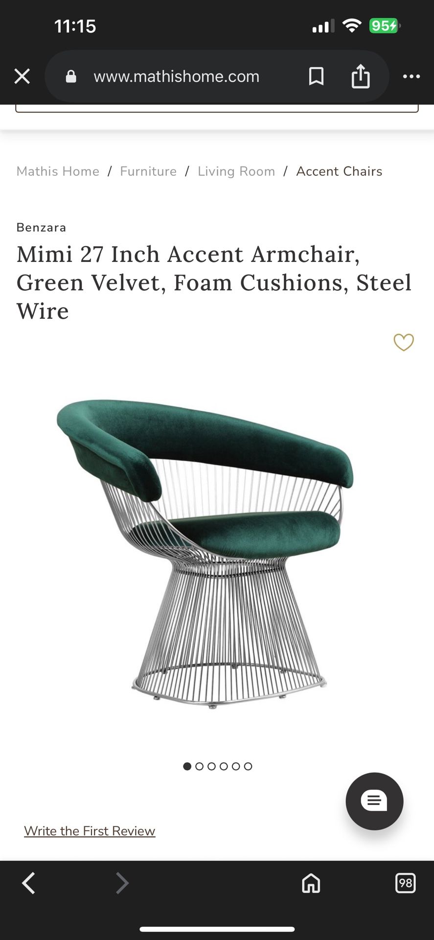 Benjara Mimi 27 Inch Accent Armchair, Velvet, Foam Cushions, Steel Wire, Green and Chrome