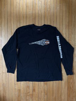 Vintage Y2K Harley-Davidson Black Long Sleeve Tee with Flame Logo Unisex Sz. XL