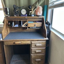 ANTIQUE WOODEN OAK ROLLTOP DESK with Chair 