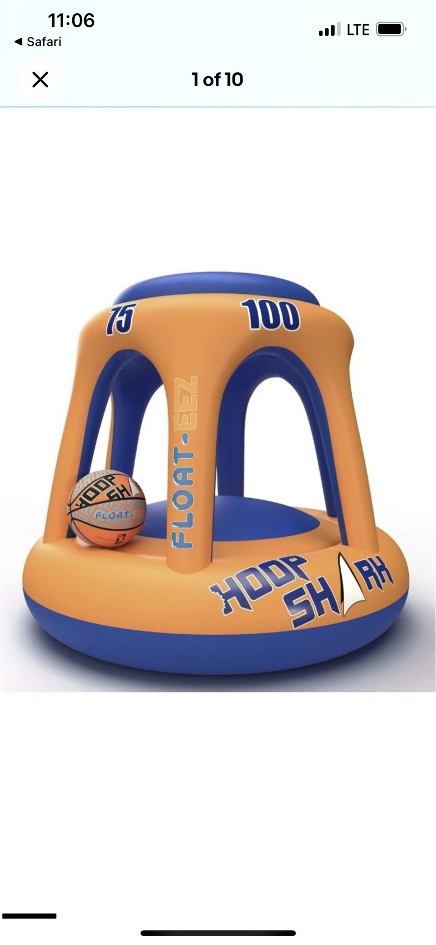 Swimming Pool Basketball Hoop Set by Hoop Shark - Orange/Blue - Inflatable Hoop