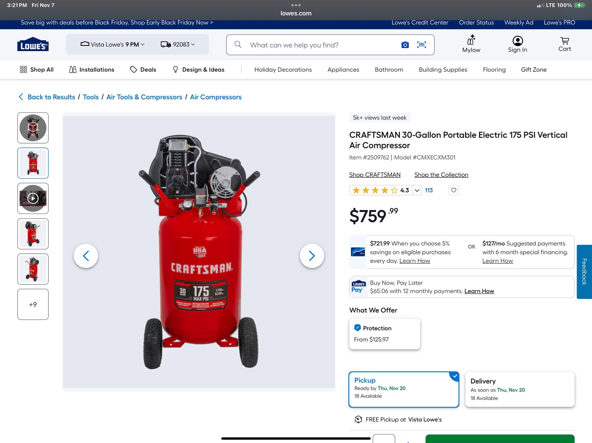 Craftsman 30 gallon portable electric air compressor 175 psi vertical oil type pump