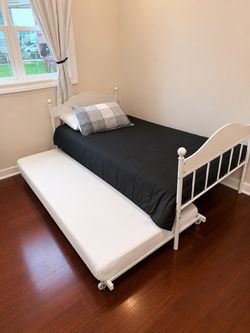 White Metal Twin Bed Frame with Trundle