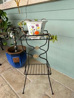 Small MCM Retro Two Tier Metal Plant Stand