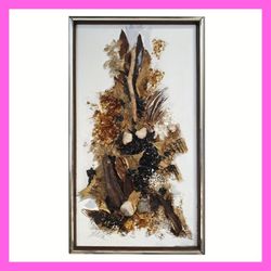 Mixed Media Collage Art Painting Abstract Amber Wood Framed Signed Anita Baldwin