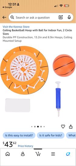 Ceiling Basketball Hoop Set with Ball and Pump