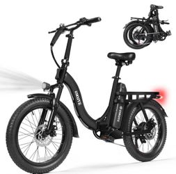 ESKUTE Electric Bike for Adults – 1200W Peak Motor, Folding 20x3 Fat Tire E‑Bike, 48V 13Ah Battery, Step‑Through Cargo Fold Ebike, NFC Unlock, 20+ MPH