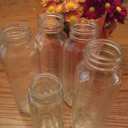 5 Glass Vintage Baby Bottles