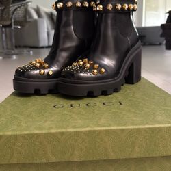 Gucci Platform Boots Size36 Black Leather Ankle Boots Calfskin
