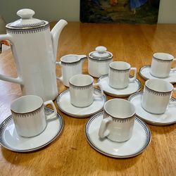 NEW Demitasse 6 serving Set. Teapot, cream and sugar, 6 cups and saucers