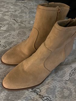Tan Suede Ankle Boots with Side Zipper